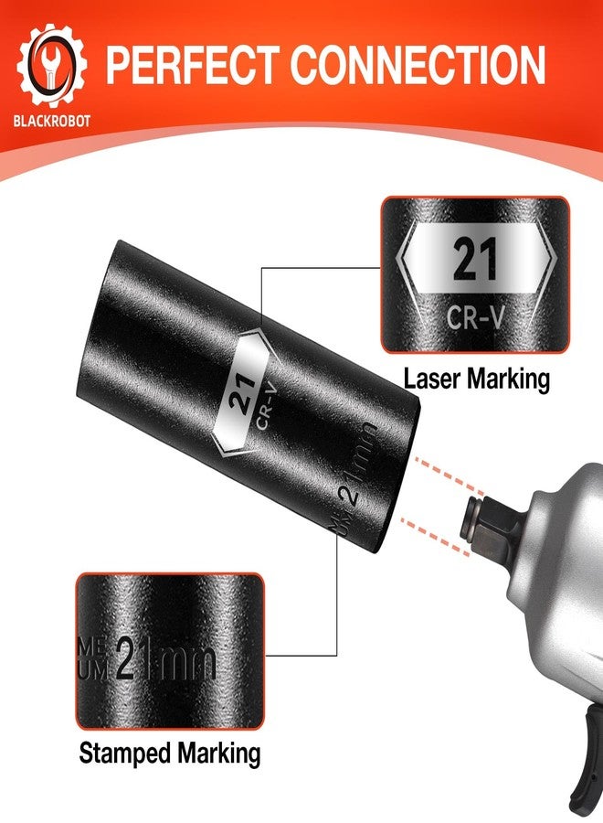 BLACKROBOT 1/2 Inch Drive 6-Point Deep Socket, 21mm Deep Impact Socket, CR-V Steel - Image 5