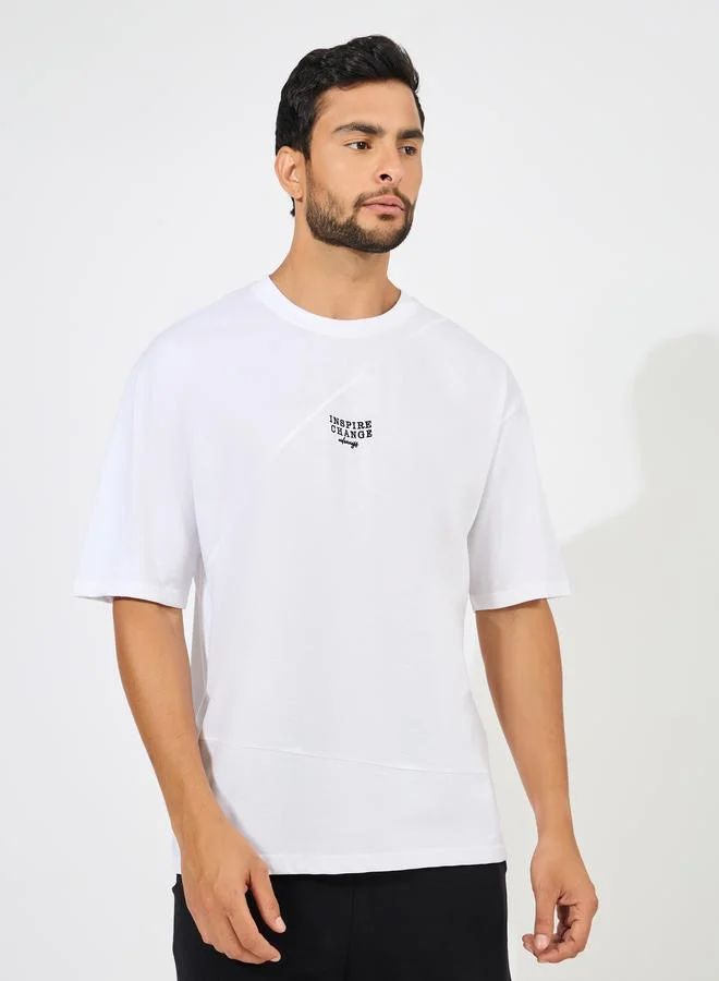 Styli Cut & Sew Oversized T-Shirt with Contrast Embroidery