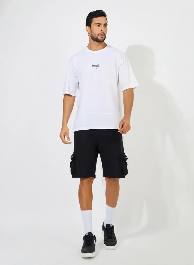 Styli Cut & Sew Oversized T-Shirt with Contrast Embroidery
