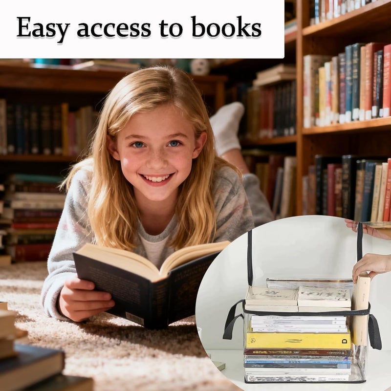 XLANMAY 3PCS Clear Book Storage Bag - Plastic Comic Books Organizer Book Carrier with Lid and Lifting Handle Collapsible Display Case for Books Toys 38x24x32cm/15x9x3inches - Image 3