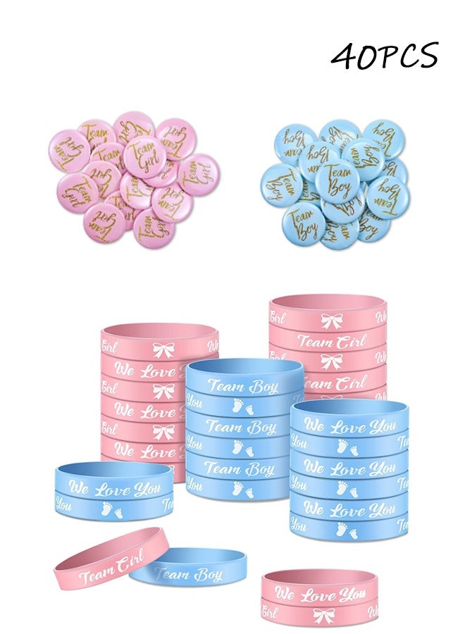 40-Piece Baby Gender Reveal Party Badges and Baby Gender Reveal Bracelets, Team Both Rubber Wristband for Baby Shower Gender Reveal Party Favor Supplies - Image 1