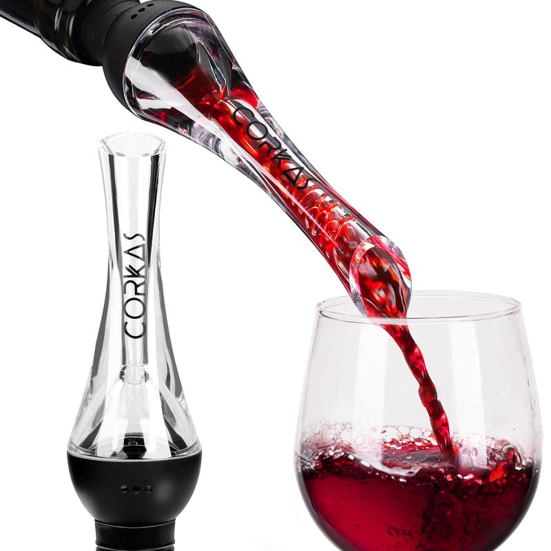 CORKAS Wine Aerator Professional Quality Wine Aerator Pourer 2in1 Wine Pourer Aerator and Decanter Spout for Aerating Wine Instantly Wine Accessories Gift for Wine Lovers NoDrip or Spill