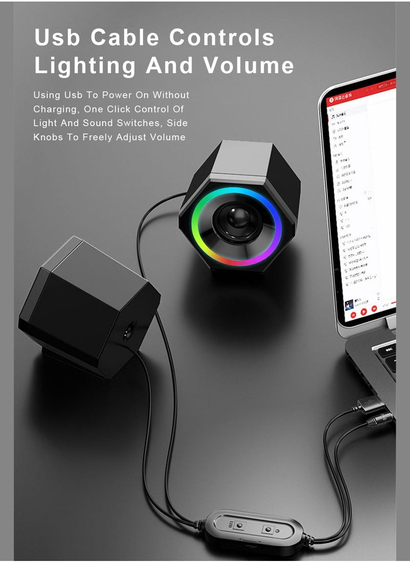 SADA - Mini USB Wired PC Speaker Stereo Bass Music Player with RGB Atmosphere Light - Image 1