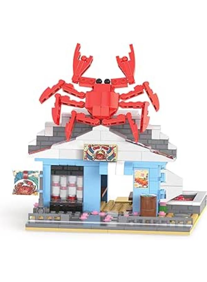 COGO Japanese Street View Shop Crab Restaurant Building Toy Sets Creative Japan City Architecture Model Set 344 PCS Friends Food Store House STEM Building Kit Gift for Boys Girls Kids 6 7 8 9 10 11 12 Year 