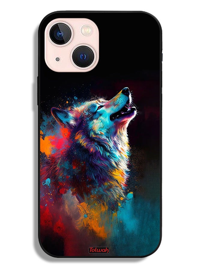 Tolwak Apple iPhone 13 mini Protective Case Wolf Colorful Art - Image 2