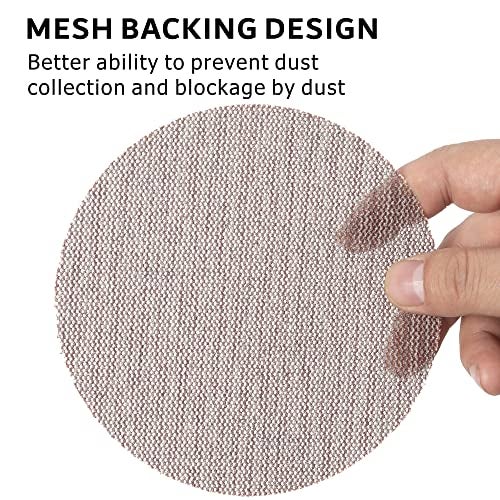 UPWOOD 50pcs 5-Inch Mesh Abrasive Sanding Discs Hook & Loop Sandpaper, Each 10pcs of Grit 80 120 180 320 400 Dust Free Anti-Blocking Net Sandpaper Sheets for Auto Body, Wood, Drywall, Metal - Image 4