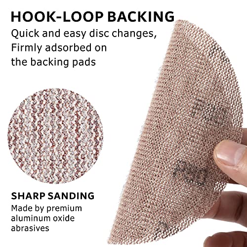 UPWOOD 50pcs 5-Inch Mesh Abrasive Sanding Discs Hook & Loop Sandpaper, Each 10pcs of Grit 80 120 180 320 400 Dust Free Anti-Blocking Net Sandpaper Sheets for Auto Body, Wood, Drywall, Metal - Image 3