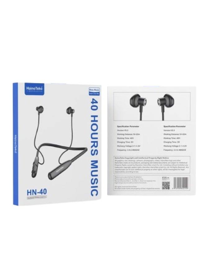 Haino Teko Germany HN40 Bluetooth Neckband Earphones with Clear Mic & 40H Battery Life – Black - Image 1