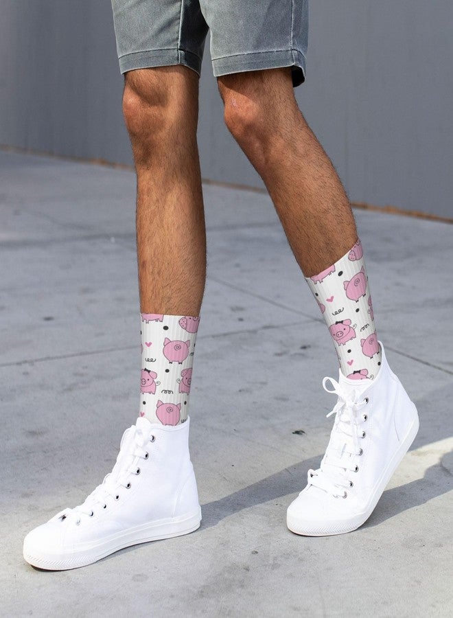 MOLIAN Pink Cartoon Pig Athletic Crew Socks For Women Men Novelty Sports Socks - Image 5