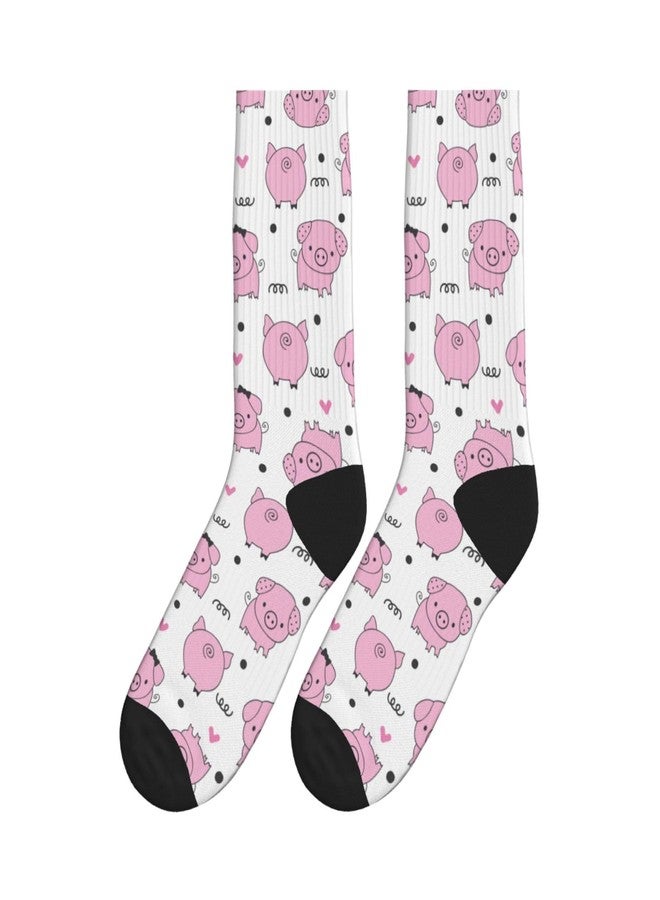 MOLIAN Pink Cartoon Pig Athletic Crew Socks For Women Men Novelty Sports Socks - Image 2