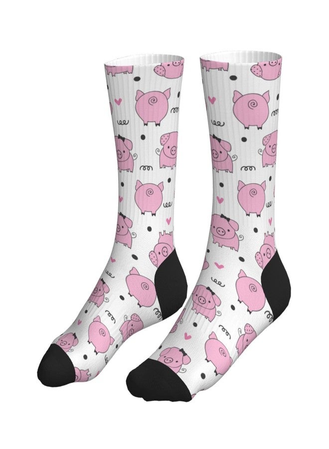 MOLIAN Pink Cartoon Pig Athletic Crew Socks For Women Men Novelty Sports Socks - Image 1