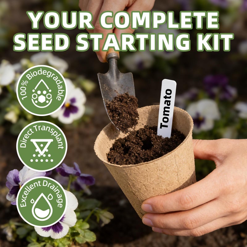 CLEANGOR 70Pcs Biodegradable 3.15â€ Peat Pots with 70Pcs Plant Labels, Biodegradable Seed Starter Pots with Drainage Holes, Nursery Pots for Seedlings, Herbs, Vegetables, Flowers, Gardening Kit - Image 2