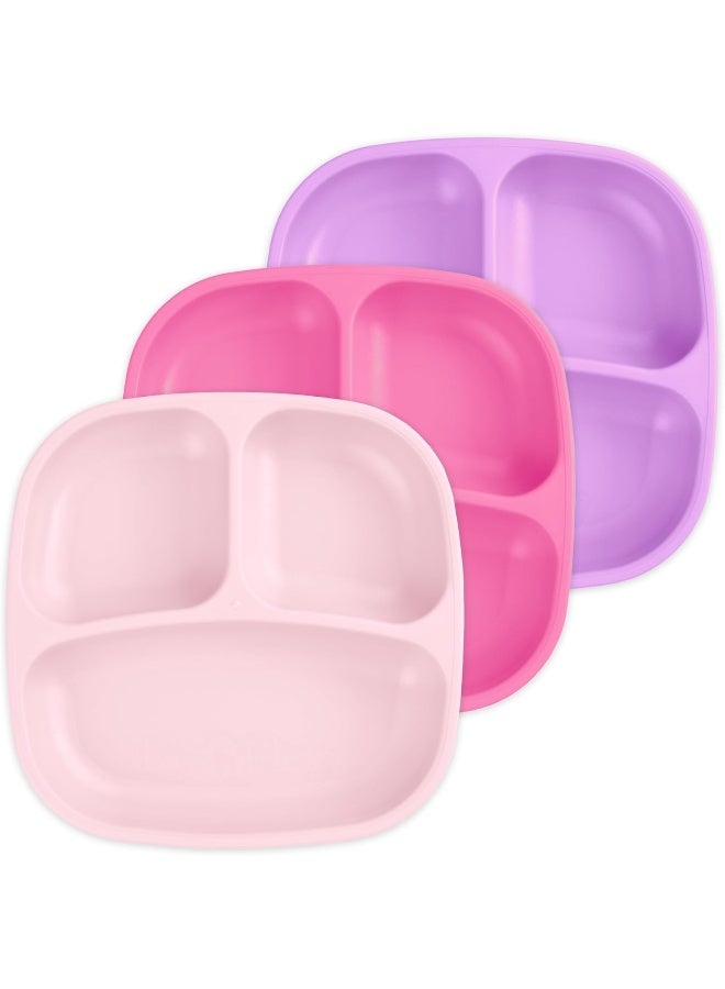 Replay Re Play Made in USA Toddler Feeding Divided Plates with Deep Sides and Three Compartments for Easy Self Feeding | BPA Free | Dishwasher Safe | Bright Pink, Purple and Blush | Butterfly - Image 1