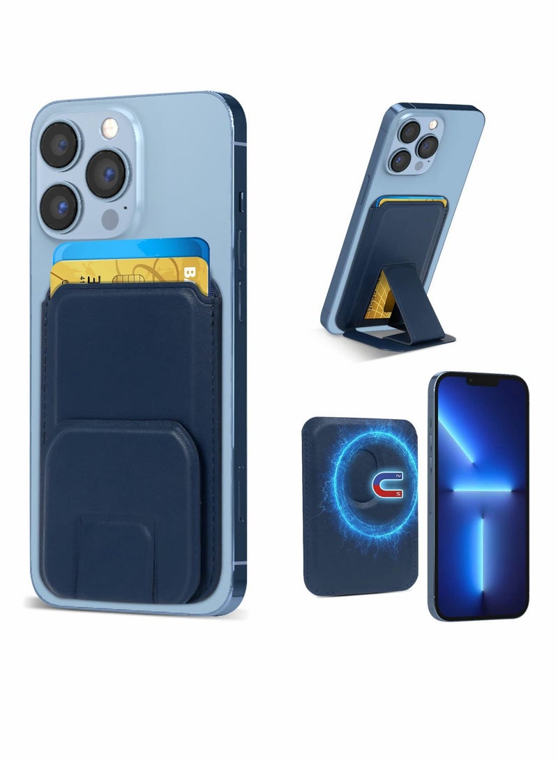 Card Holder for Back of Phone, Magnetic Phone Stand Wallet Apple MagSafe, Sleeve Stick on as Detachable Compatible iPhone 12 Pro MAX（Navy） - Image 1