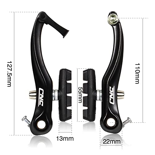 CNC Bicycle V Brake Set for Front/Rear Wheel, Linear Pull V Brakes with 55mm(L) Pads，Black - Image 2