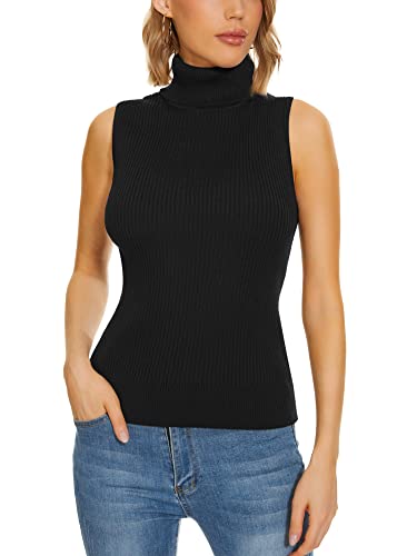 ROW 8 ROW Womens Sleeveless Turtleneck Tops Ribbed Turtle Neck Sweater Vest Fitted Business Dressy Casual High Neck Knit Tank Black XS - Image 1