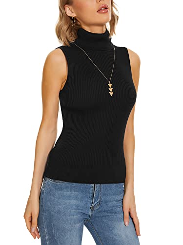 ROW 8 ROW Womens Sleeveless Turtleneck Tops Ribbed Turtle Neck Sweater Vest Fitted Business Dressy Casual High Neck Knit Tank Black XS - Image 2
