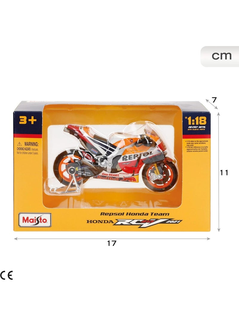 Maisto 1:18 MotoGP Repsol Honda Team 2021 Diecast Bike – Marc Marquez RC213V with Tampo Decals  - Image 3