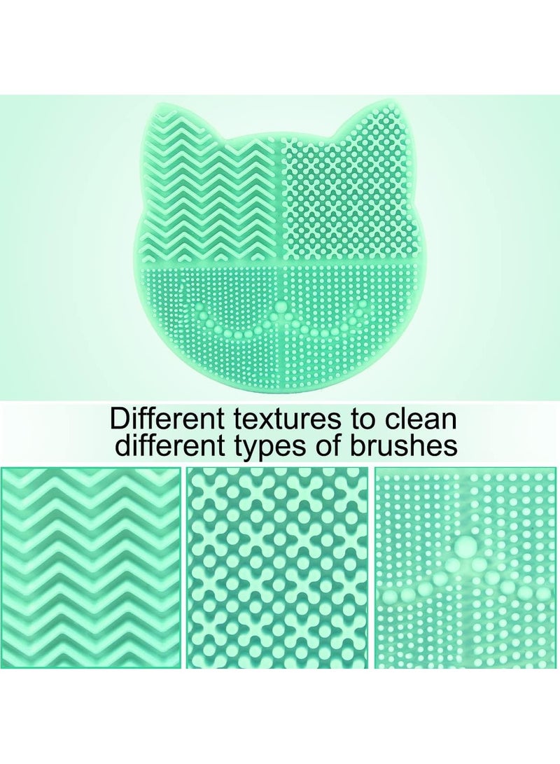 2 in 1 Design Makeup Brush Cleaning Mat, Silicone Cat Shaped Brush Cleaner Pad include Cosmetic Brush Organizer Rack, Portable Washing Tool for Makeup. (Pine Blossom Green) - Image 4