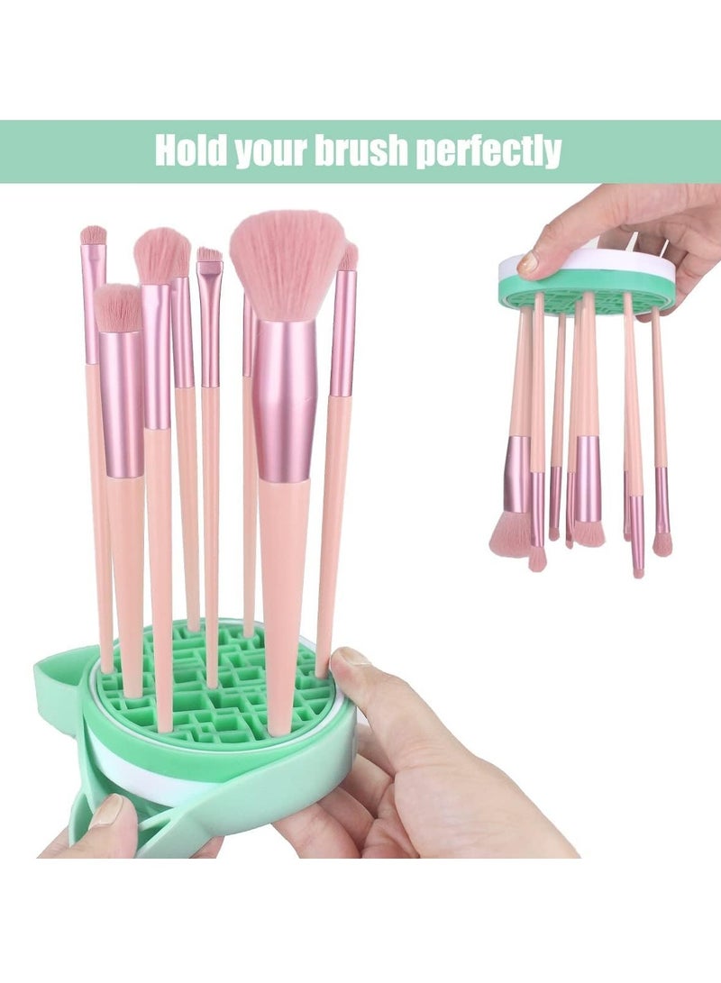 2 in 1 Design Makeup Brush Cleaning Mat, Silicone Cat Shaped Brush Cleaner Pad include Cosmetic Brush Organizer Rack, Portable Washing Tool for Makeup. (Pine Blossom Green) - Image 5