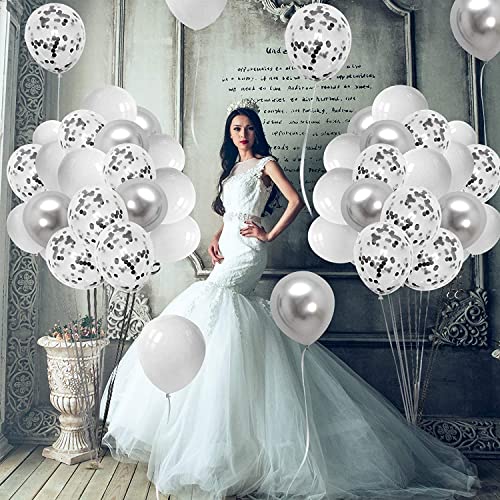LAZYBEEE 50 pcs Silver White Confetti Balloons Latex Metallic Chrome Pearl Party Helium Balloons for Wedding Bridal Engagement Birthday Graduation Supplies Decorations - Image 5