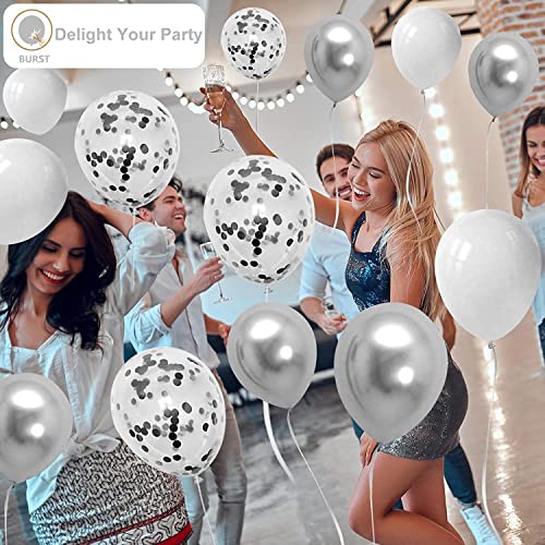 LAZYBEEE 50 pcs Silver White Confetti Balloons Latex Metallic Chrome Pearl Party Helium Balloons for Wedding Bridal Engagement Birthday Graduation Supplies Decorations - Image 3