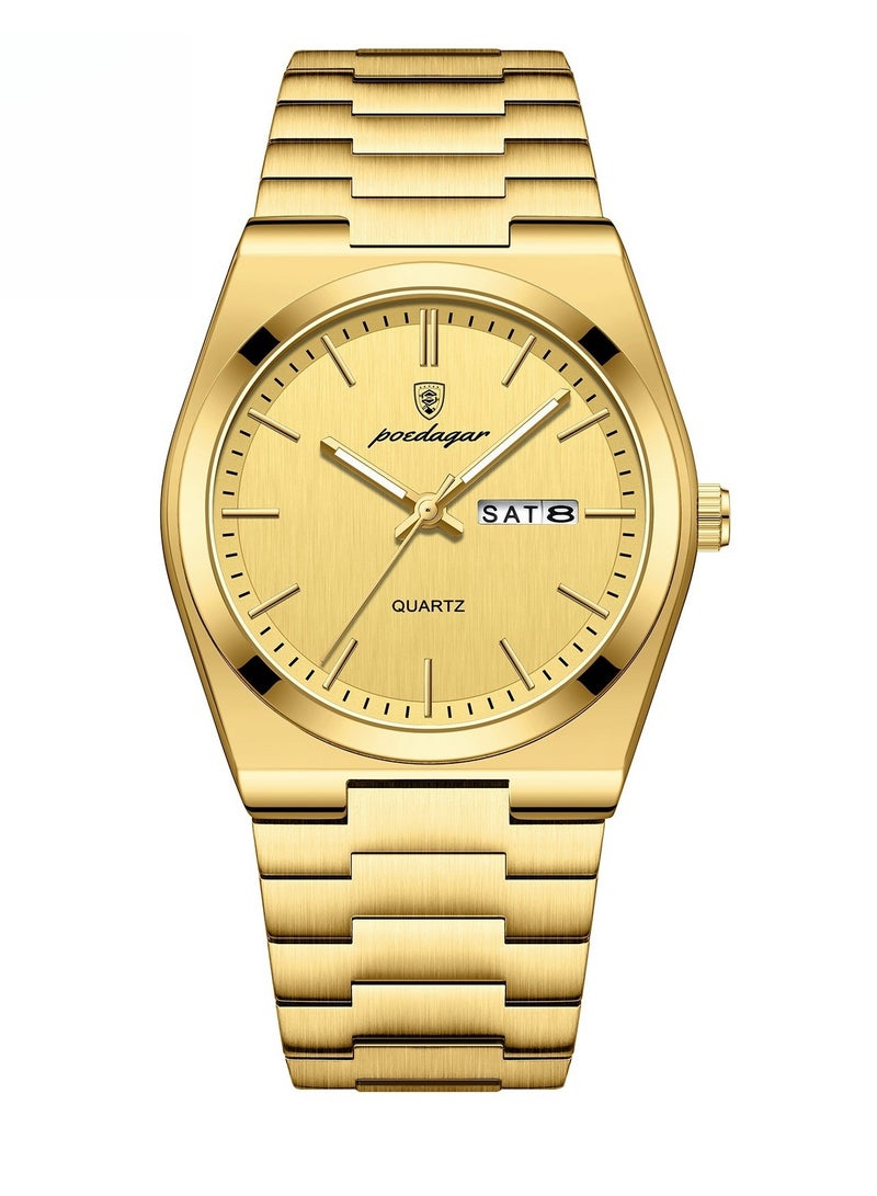 پوداجار ساعة رجالية فائقة النحافة مقاومة للماء مع عرض مضيء زجاج كريستال ياقوتي ووظيفة التقويم للملابس الرسمية والعادية - Image 1