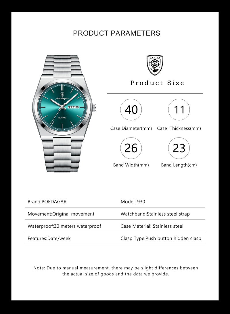 پوداجار ساعة رجالية فائقة النحافة مقاومة للماء مع عرض مضيء زجاج كريستال ياقوتي ووظيفة التقويم للملابس الرسمية والعادية - Image 3