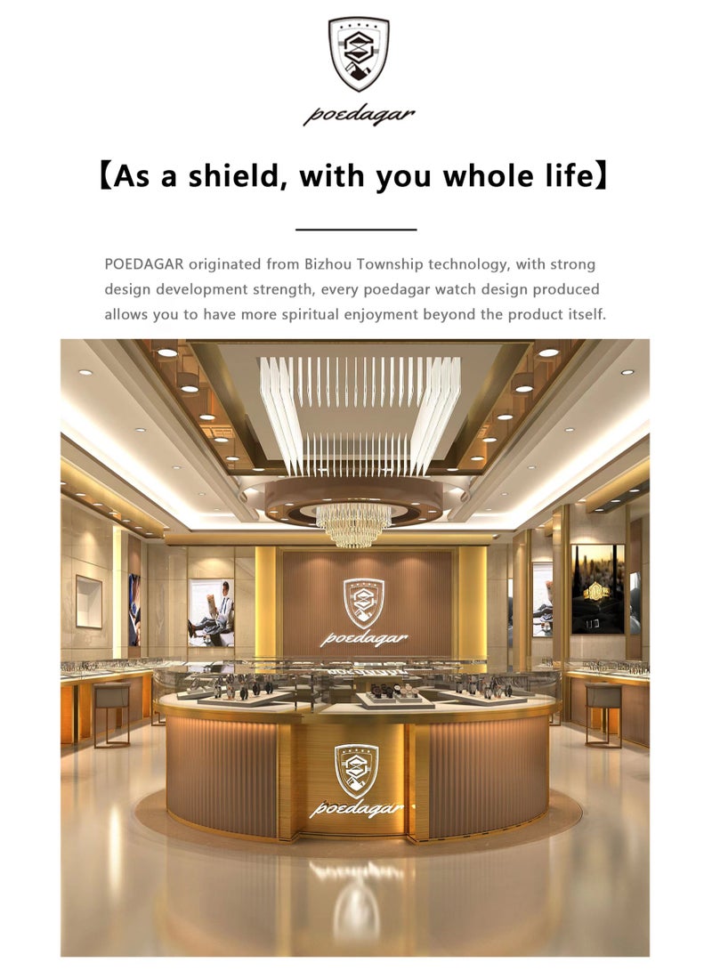 پوداجار ساعة رجالية فائقة النحافة مقاومة للماء مع عرض مضيء زجاج كريستال ياقوتي ووظيفة التقويم للملابس الرسمية والعادية - Image 4