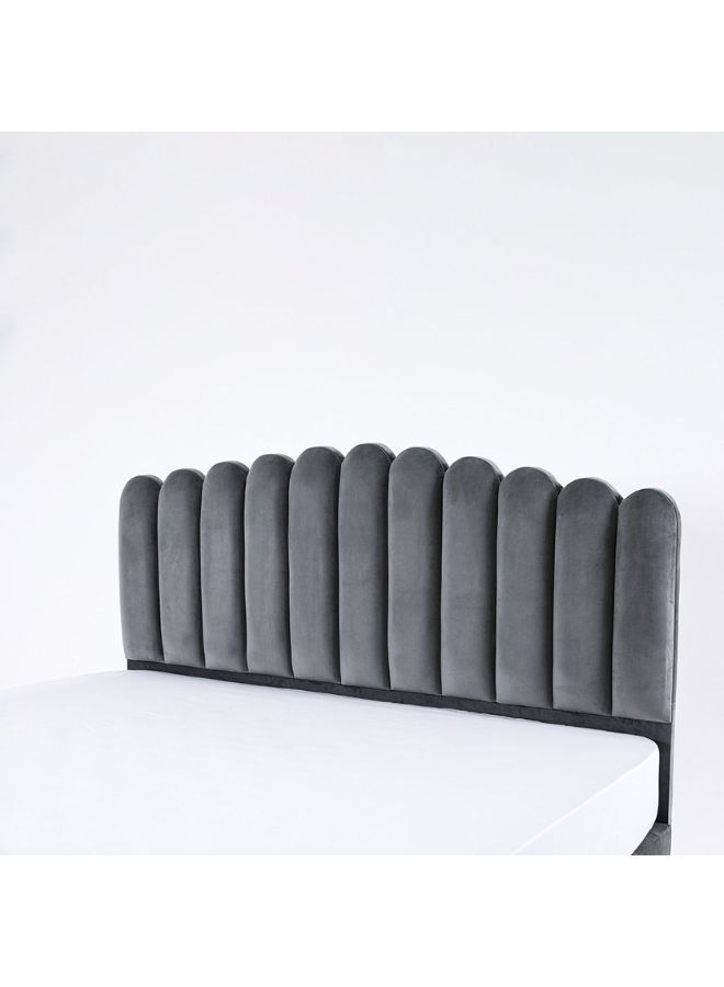Karnak Almira Upholstered Velvet Bed Frame Bedroom Furniture Strong And Sturdy Modern Design Wooden Bed | Quiet & Comfortable Bed (King - 180x200cm, Grey) - Image 4