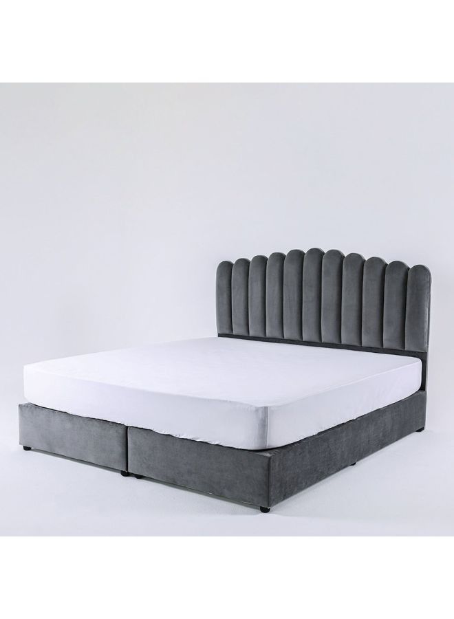 Karnak Almira Upholstered Velvet Bed Frame Bedroom Furniture Strong And Sturdy Modern Design Wooden Bed | Quiet & Comfortable Bed (King - 180x200cm, Grey) - Image 3
