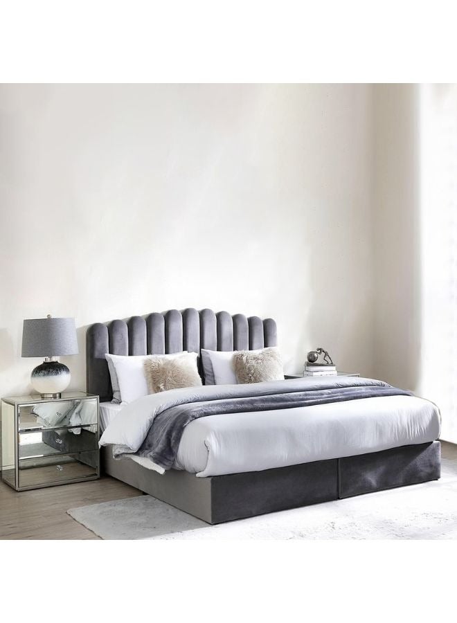 Karnak Almira Upholstered Velvet Bed Frame Bedroom Furniture Strong And Sturdy Modern Design Wooden Bed | Quiet & Comfortable Bed (King - 180x200cm, Grey) - Image 2