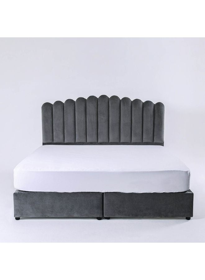 Karnak Almira Upholstered Velvet Bed Frame Bedroom Furniture Strong And Sturdy Modern Design Wooden Bed | Quiet & Comfortable Bed (King - 180x200cm, Grey) - Image 1
