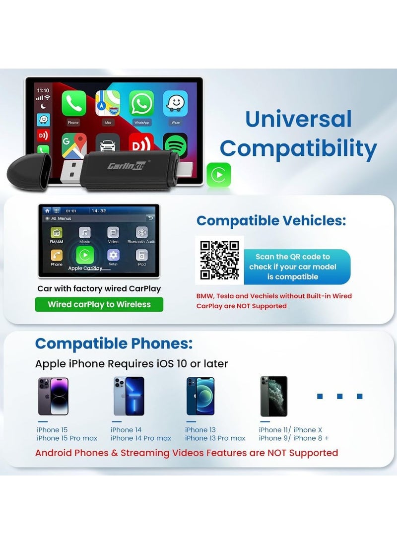 Carlinkit - Carlinkit Mini SE Stick, Wireless Carplay Adapter, For Cars With Built-in Apple Car Play, Convert Wired to Wireless CarPlay, USB-A & USB-C Dual Ports,  Support Bluetooth 5.4, WiFi 6, OTA Update - Image 1