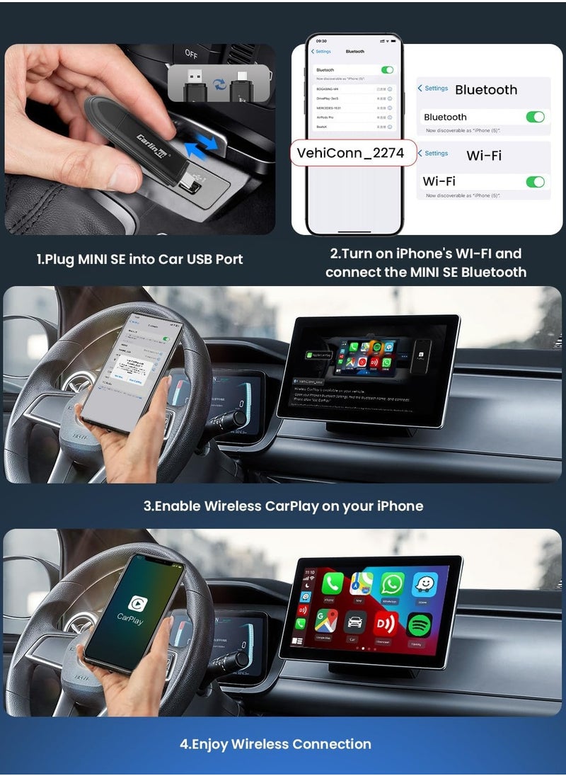Carlinkit - Carlinkit Mini SE Stick, Wireless Carplay Adapter, For Cars With Built-in Apple Car Play, Convert Wired to Wireless CarPlay, USB-A & USB-C Dual Ports,  Support Bluetooth 5.4, WiFi 6, OTA Update - Image 1