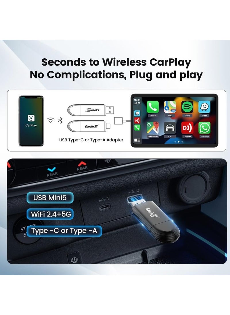 Carlinkit - Carlinkit Mini SE Stick, Wireless Carplay Adapter, For Cars With Built-in Apple Car Play, Convert Wired to Wireless CarPlay, USB-A & USB-C Dual Ports,  Support Bluetooth 5.4, WiFi 6, OTA Update - Image 1