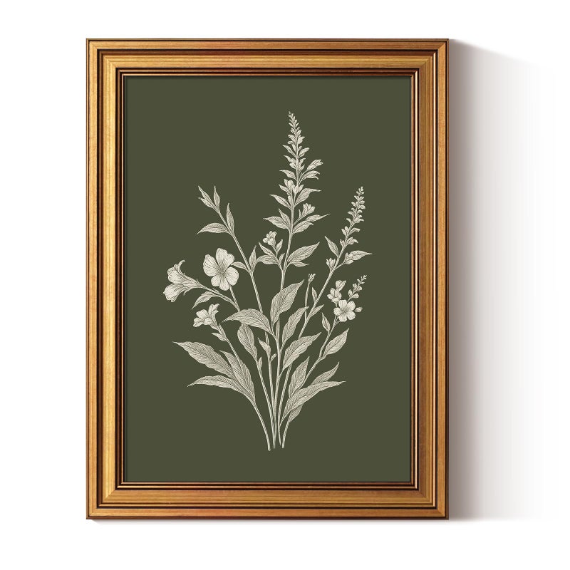 ARPEOTCY Vintage Gold Framed Canvas Wall Art Botanical Illustration Plant Prints Floral Drawing Picture for Living Room Bedroom Bathroom Office Rustic Farmhouse Neutral Decor 12x16 Inch - Image 2