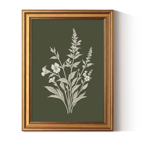 ARPEOTCY Vintage Gold Framed Canvas Wall Art Botanical Illustration Plant Prints Floral Drawing Picture for Living Room Bedroom Bathroom Office Rustic Farmhouse Neutral Decor 12x16 Inch - Image 1