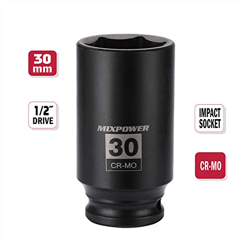 MIXPOWER 1/2" Drive Deep Impact Socket, CR-MO, 30mm, METRIC, 6 Point, Axle Nut Impact Grade Socket for Easy Removal - Image 2
