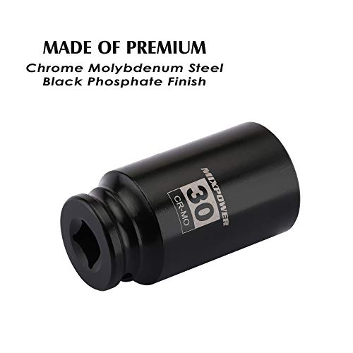 MIXPOWER 1/2" Drive Deep Impact Socket, CR-MO, 30mm, METRIC, 6 Point, Axle Nut Impact Grade Socket for Easy Removal - Image 4