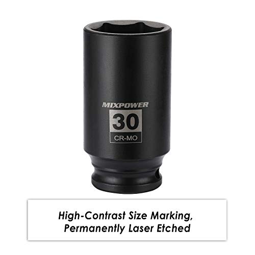 MIXPOWER 1/2" Drive Deep Impact Socket, CR-MO, 30mm, METRIC, 6 Point, Axle Nut Impact Grade Socket for Easy Removal - Image 5