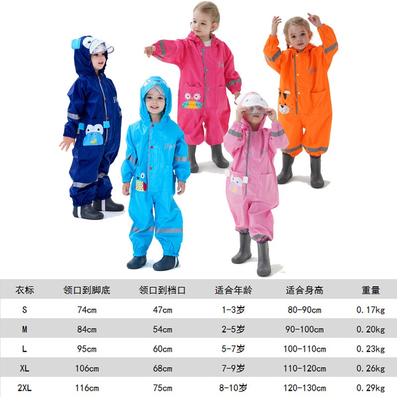 Children'S One-Piece Raincoat, Fashionable And Cute Three-Dimensional Raincoat With Hood And Reflective Baby Poncho - Image 5