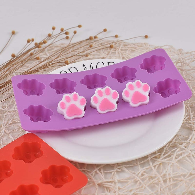 Cozihom Dog Paw Shaped Silicone Molds  10 Cavity  Food Grade  For Chocolate  Candy  Cake  Pudding  Jelly. 4 Pcs - Image 2