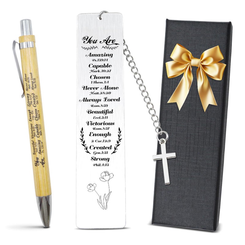Tarevaniwa Christmas Christian Gifts Bible Bookmark for Women & Pen Set - First Communion Gifts, Baptism Gifts, Confirmation Gift Ideas - Religious Gift for Girl, Boy, Men,Book Lovers - Image 1