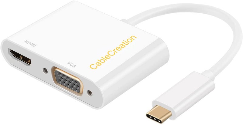 CableCreation محول كابل كريشن USB C إلى HDMI VGA، محول Type C إلى HDMI 4K VGA 1080P متوافق مع Galaxy S22 Ultra، MacBook Pro، iPad Pro 2020، Chromebook Pixel، XPS 13، Yoga 910، Surface Go - Image 1