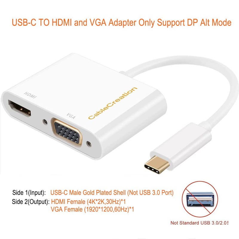 CableCreation محول كابل كريشن USB C إلى HDMI VGA، محول Type C إلى HDMI 4K VGA 1080P متوافق مع Galaxy S22 Ultra، MacBook Pro، iPad Pro 2020، Chromebook Pixel، XPS 13، Yoga 910، Surface Go - Image 2