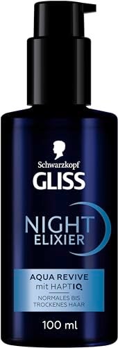 GLISS Schwarzkopf Night Elixir Aqua Revive Hair Serum 100 ml LeaveIn Overnight Hydrating Treatment with HaptiQ MicroBond Technology and Hyaluronic Complex for Normal to Dry Hair - Image 1