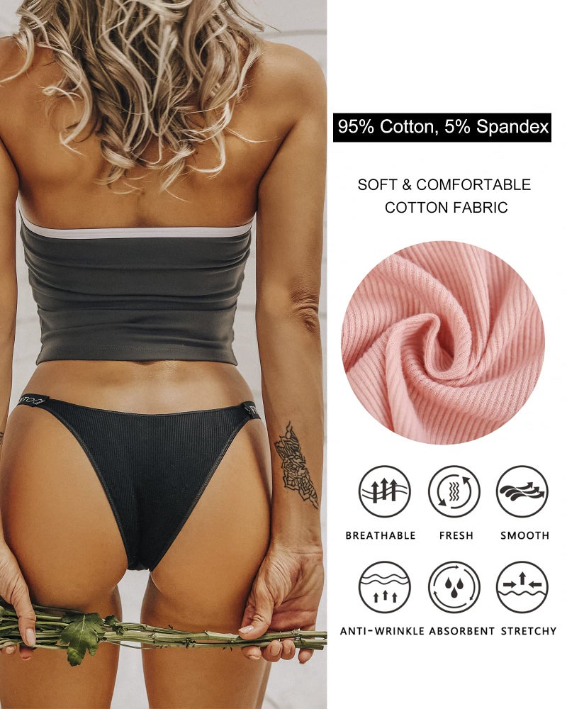 FINETOO Womens Underwear Cotton High Cut String Bikini Panties Low Rise Hipster Ladies Sexy Cheeky Underwear 6 Pack - Image 4