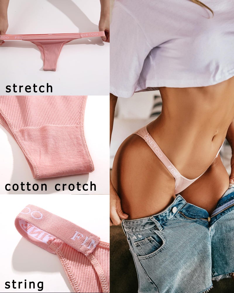FINETOO Womens Underwear Cotton High Cut String Bikini Panties Low Rise Hipster Ladies Sexy Cheeky Underwear 6 Pack - Image 2