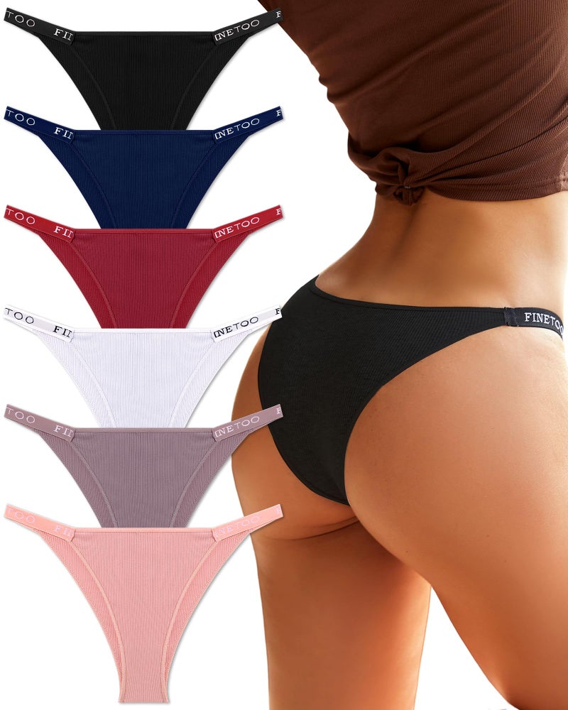FINETOO Womens Underwear Cotton High Cut String Bikini Panties Low Rise Hipster Ladies Sexy Cheeky Underwear 6 Pack - Image 1